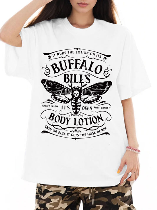 Women Butterfly and Full Text Printed Casual Short Sleeve T-Shirt