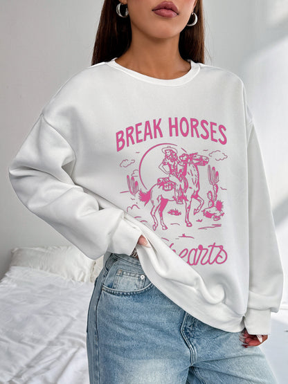 Women Pink Break Horses Graffiti Pattern Temperament Sweatshirt