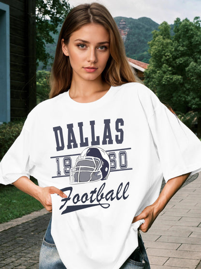 Women Football Helmet Printed Casual Short Sleeve T-Shirt