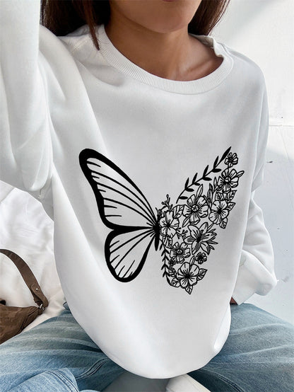 Women Butterfly Printed Oversized Sweatshirts Casual Pullovers