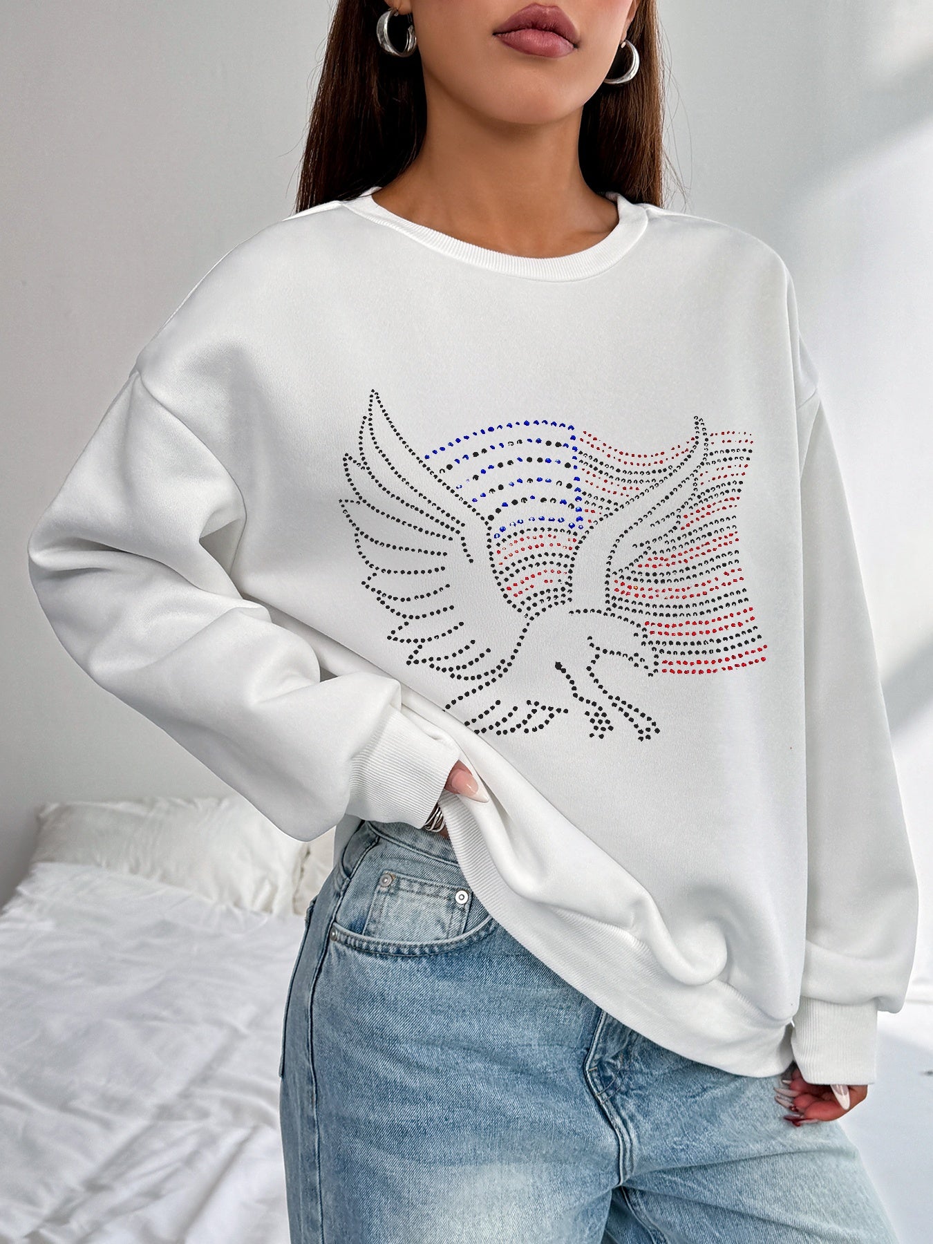 Women American Flag and Eagle Print Casual Long Sleeve Sweatshirt