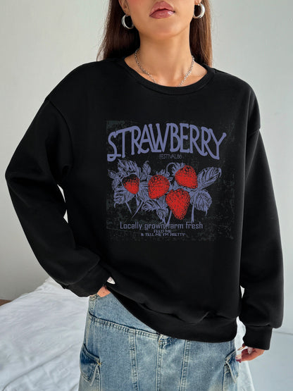 Women Strawberry Printed Long Sleeve Pullover