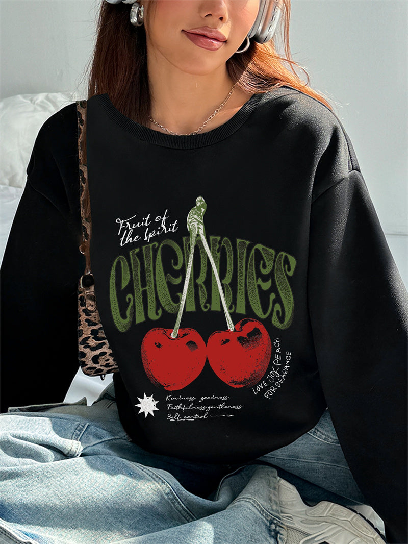 Women Cherry Print Casual Sweatshirt