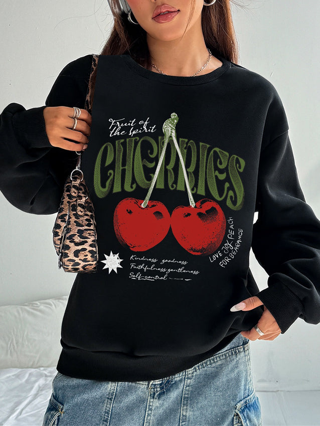 Women Cherry Print Casual Sweatshirt