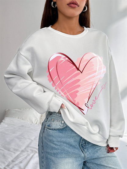 Women Pink Heart Printed Casual Sweatshirt