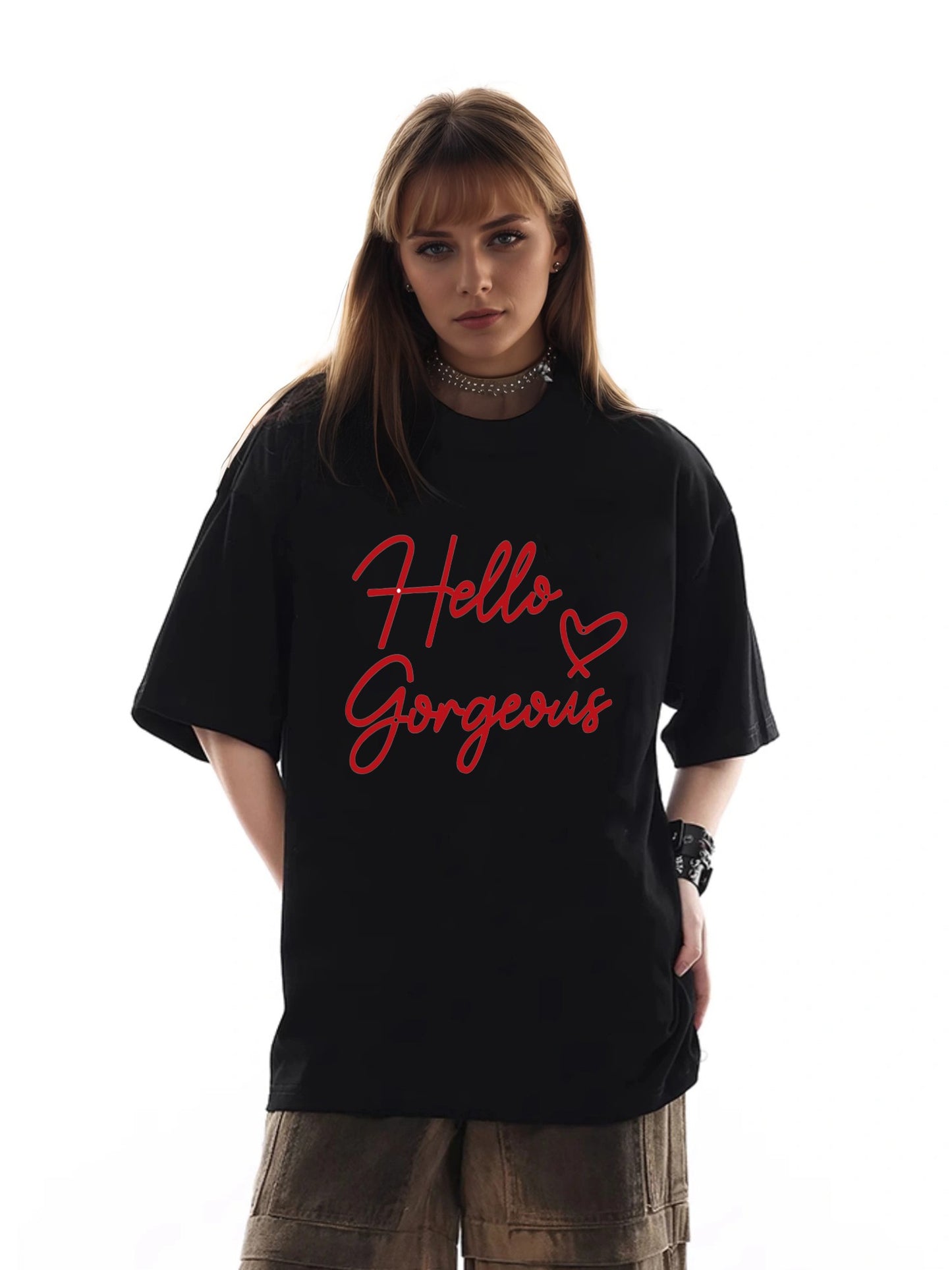 Women Hello Gorgeous Letter Print Casual T-Shirt