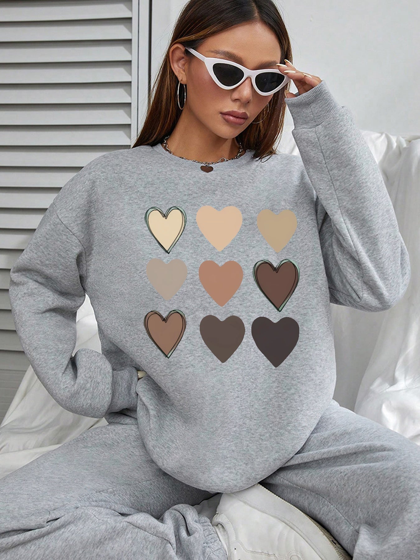 Women Nine Hearts Printed Casual Sweatshirt