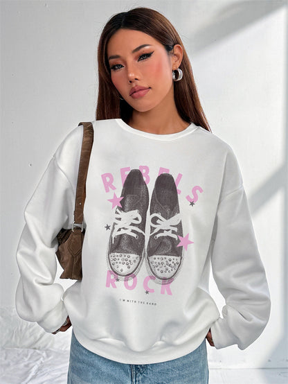 Women REBELS ROCK Shoes Print Casual Sweatshirt