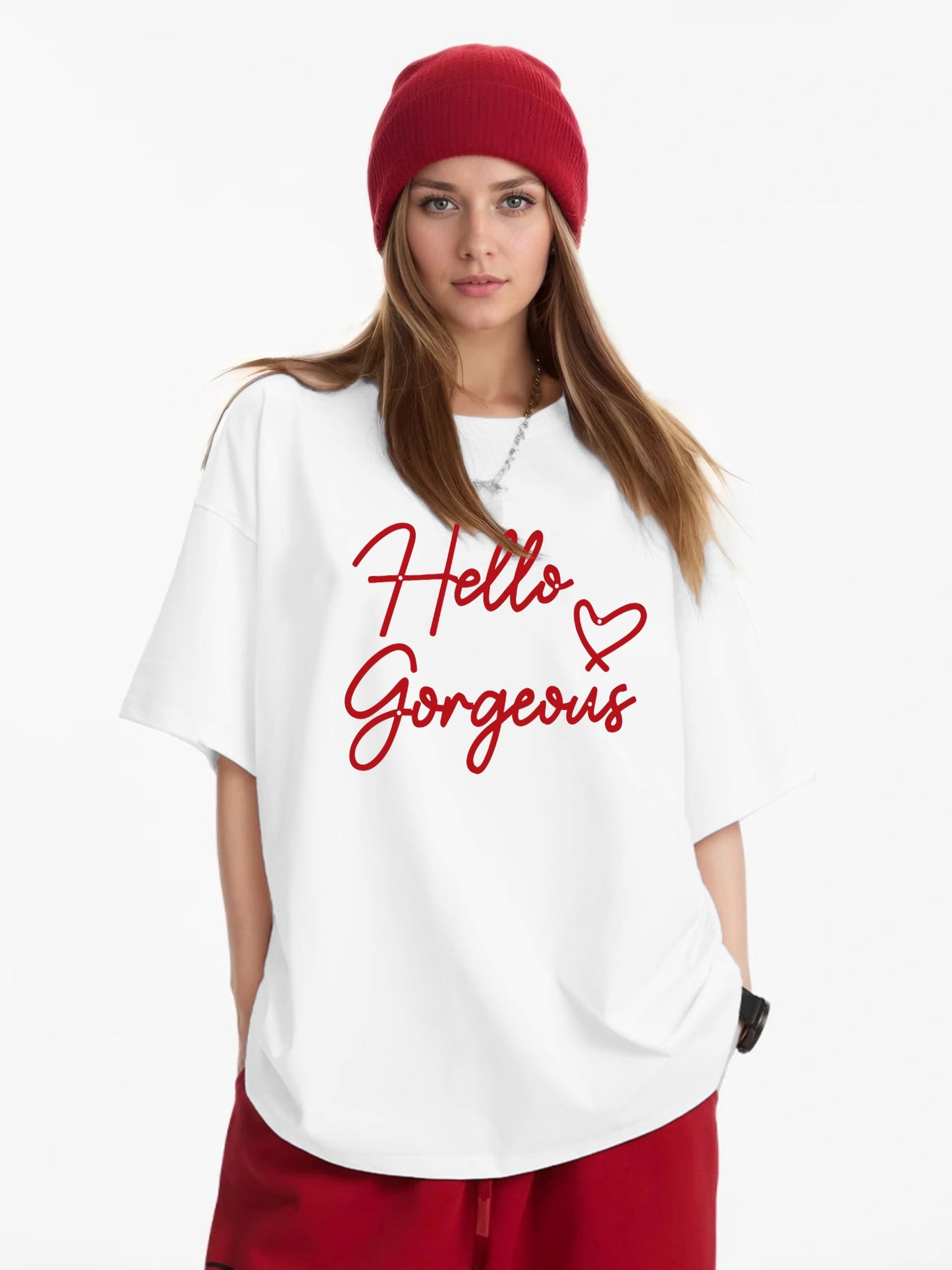 Women Hello Gorgeous Letter Print Casual T-Shirt