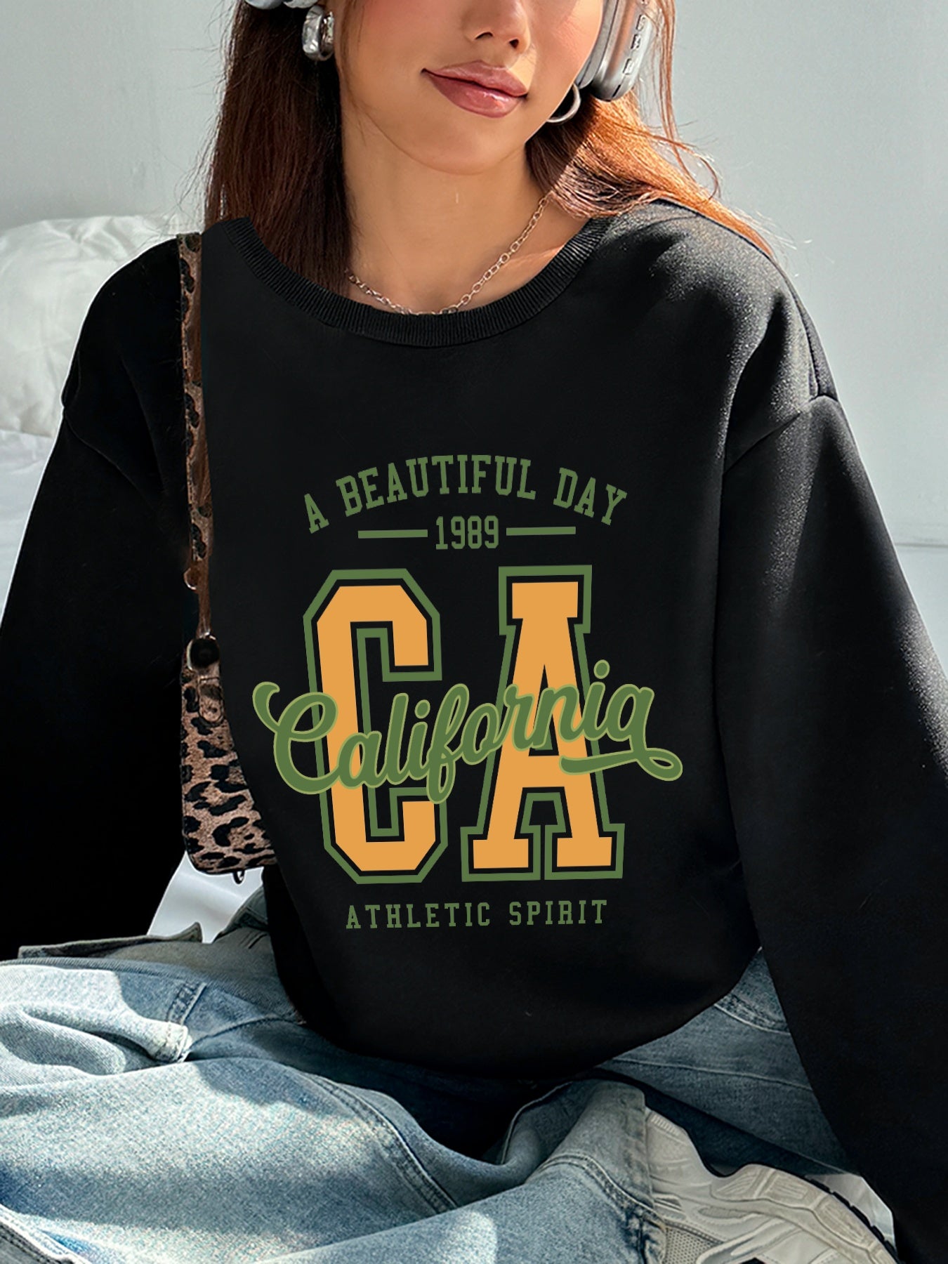 Women CA California Printed Long Sleeve Casual Pullover