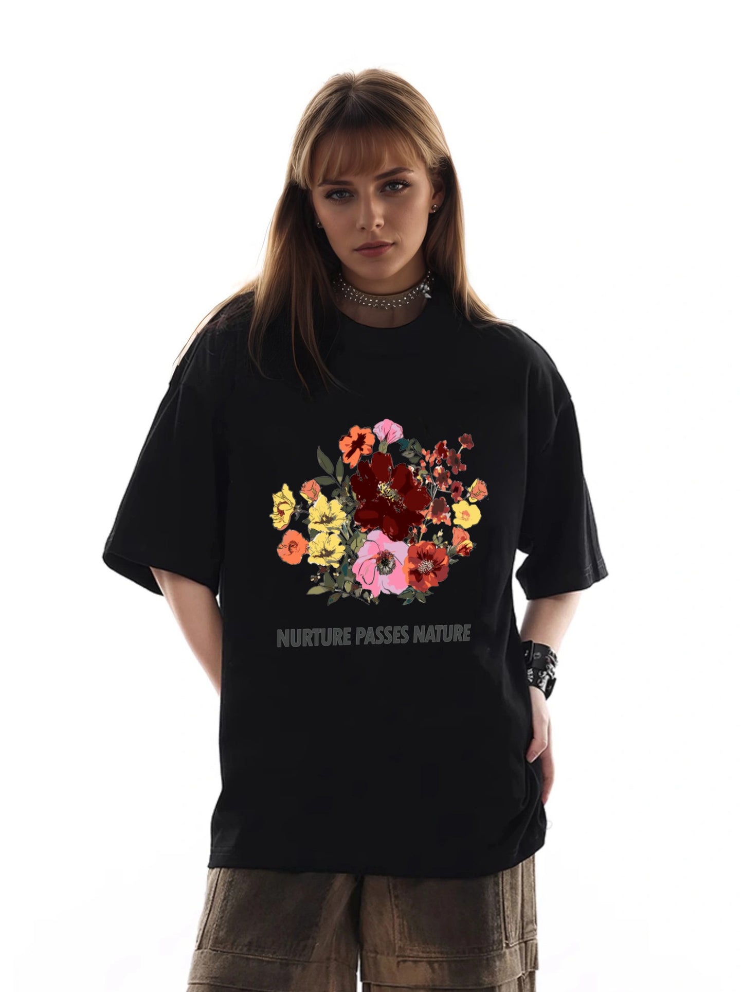 Women Nurture Passes Nature Flower Print Casual T-Shirt