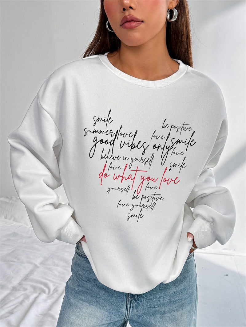 Women English Letter Printed Heart Shape Sweatshirt