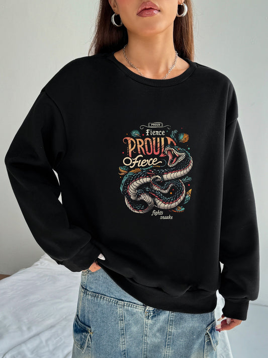 Women Domineering Snake Print Casual Sweatshirt