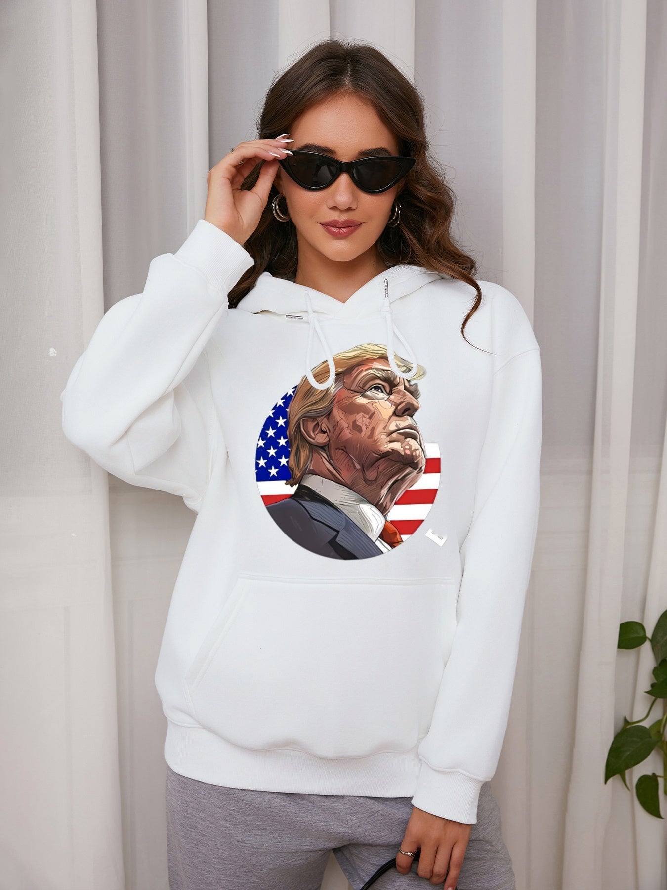 Women Circle American Flag and Trump Print Casual Hoodie