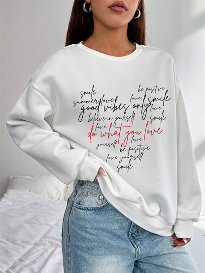 Women English Letter Printed Heart Shape Sweatshirt