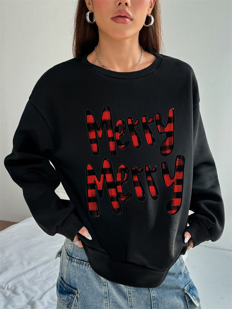 Women MERRY Letter Printed Casual Sweatshirt