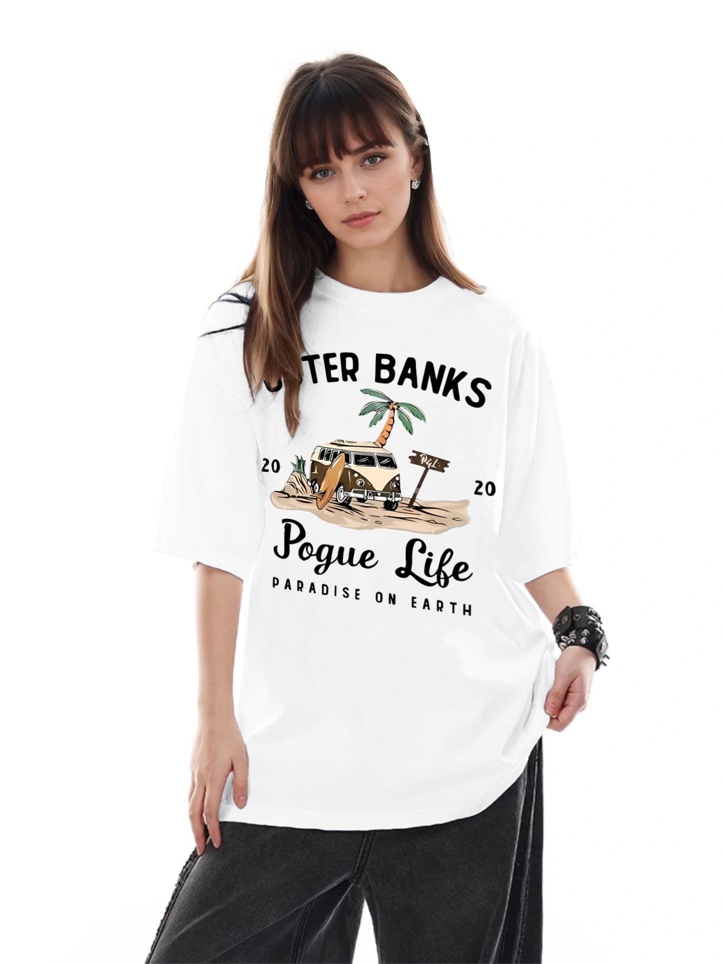 Women OUTER BANKS Campervan Printed Casual Short Sleeve T-Shirt