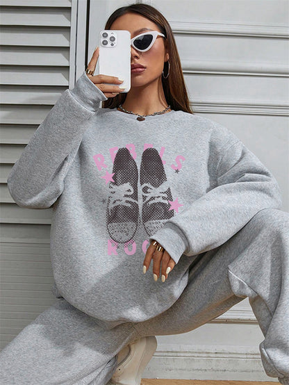 Women REBELS ROCK Shoes Print Casual Sweatshirt