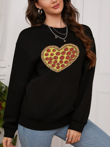 Women Pizza Lover Pizza Heart Print Casual Sweatshirt