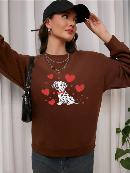 Women Dalmatian & Heart Print Casual Sweatshirt