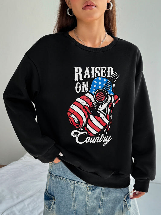 Women American Flag Guitar Print Casual Sweatshirt