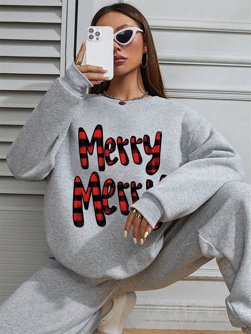 Women MERRY Letter Printed Casual Sweatshirt