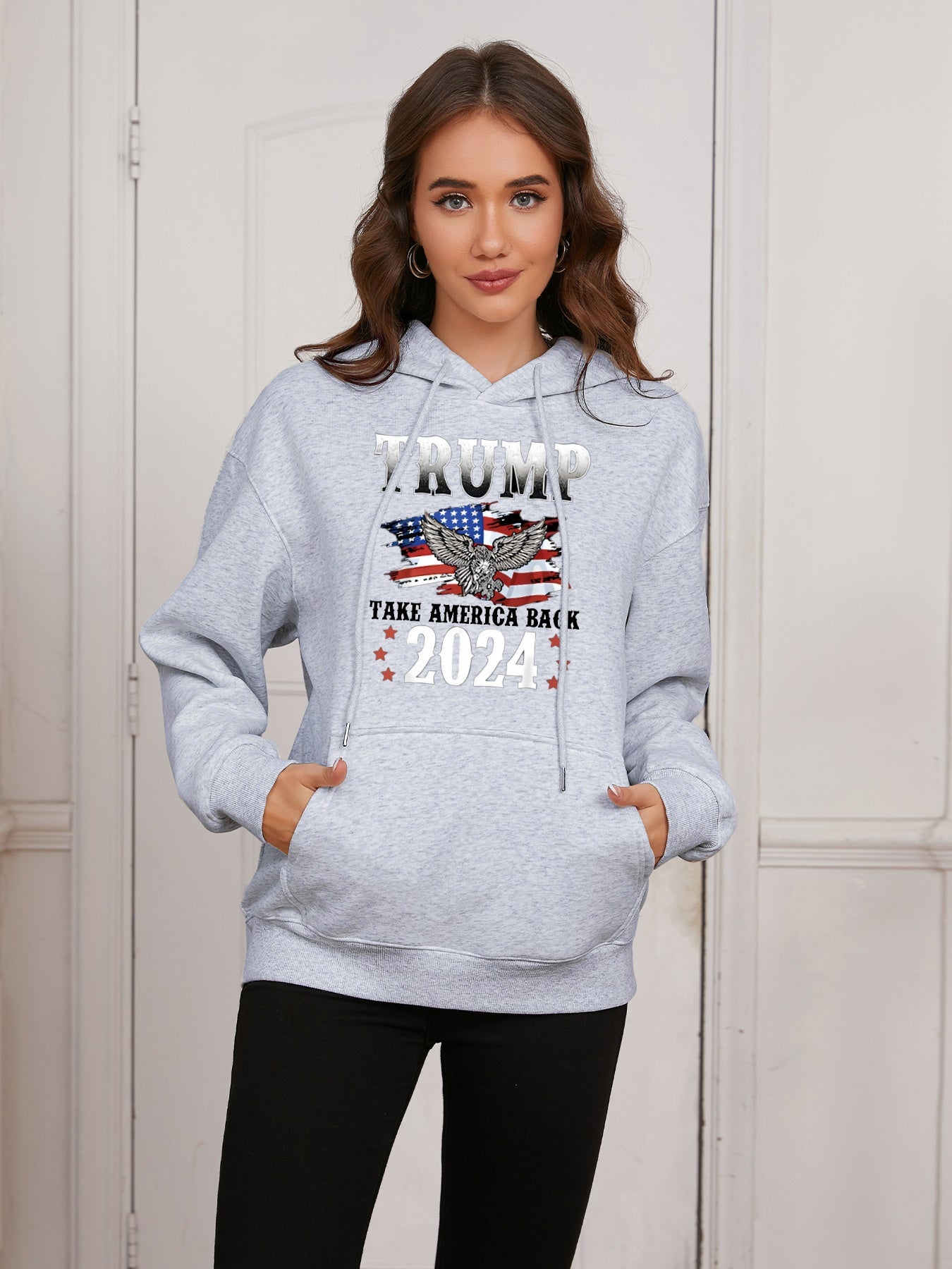 Women America Flag and Eagle and Trump Take America Back Print Casual Hoodie