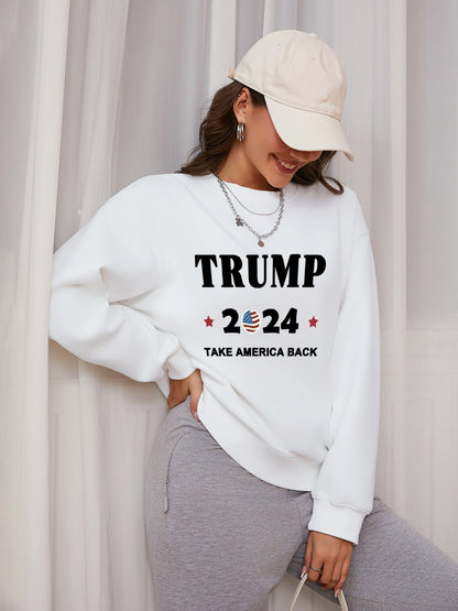 Women Trump 2024 Take American Back Print Casaul Sweatshirt