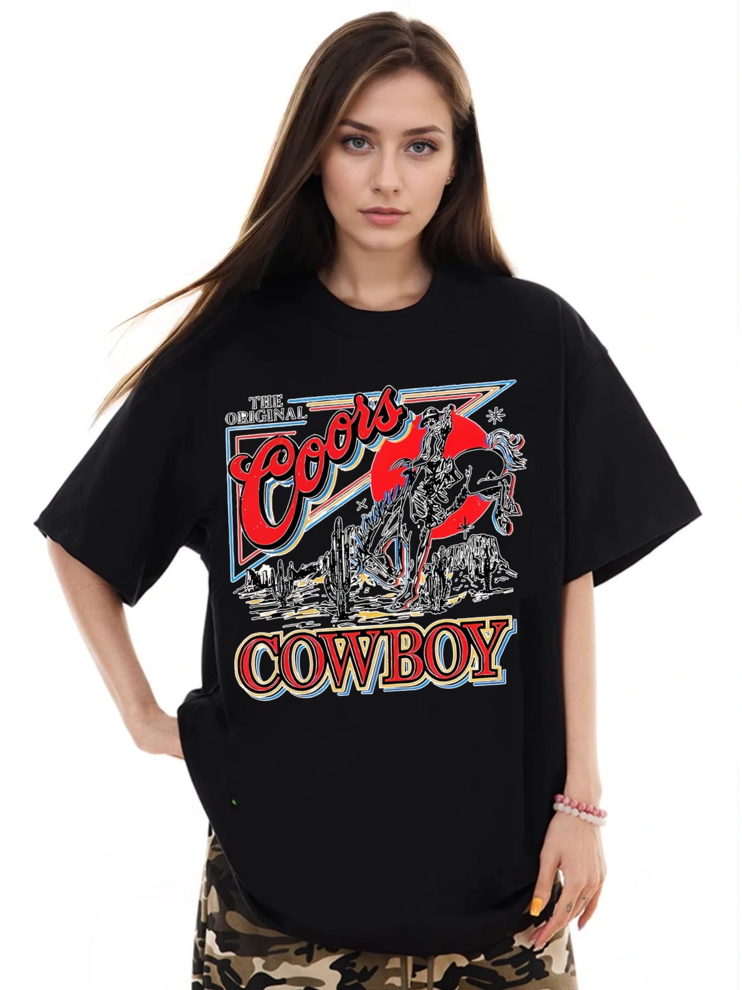 Women COWBOY Printed Casual Short Sleeve T-Shirt