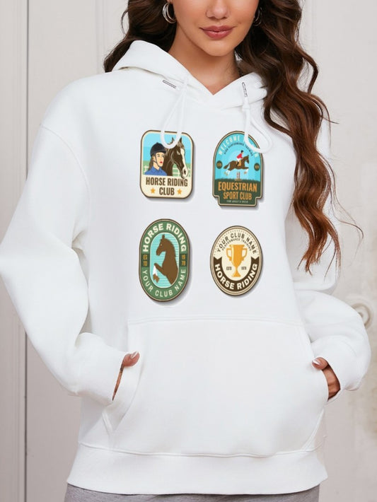 Women Equestrian Print Casual Sweatshirt Hoodie