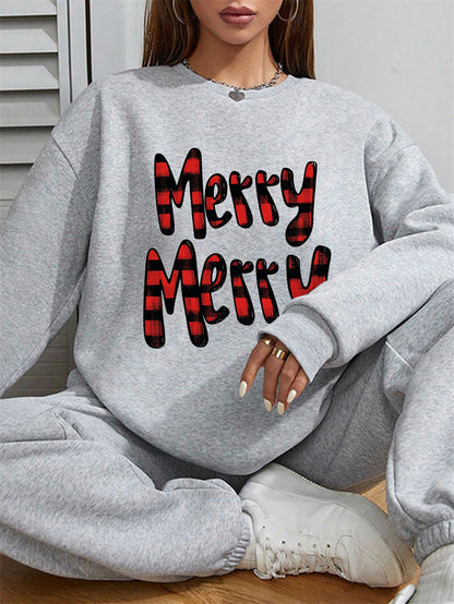 Women MERRY Letter Printed Casual Sweatshirt