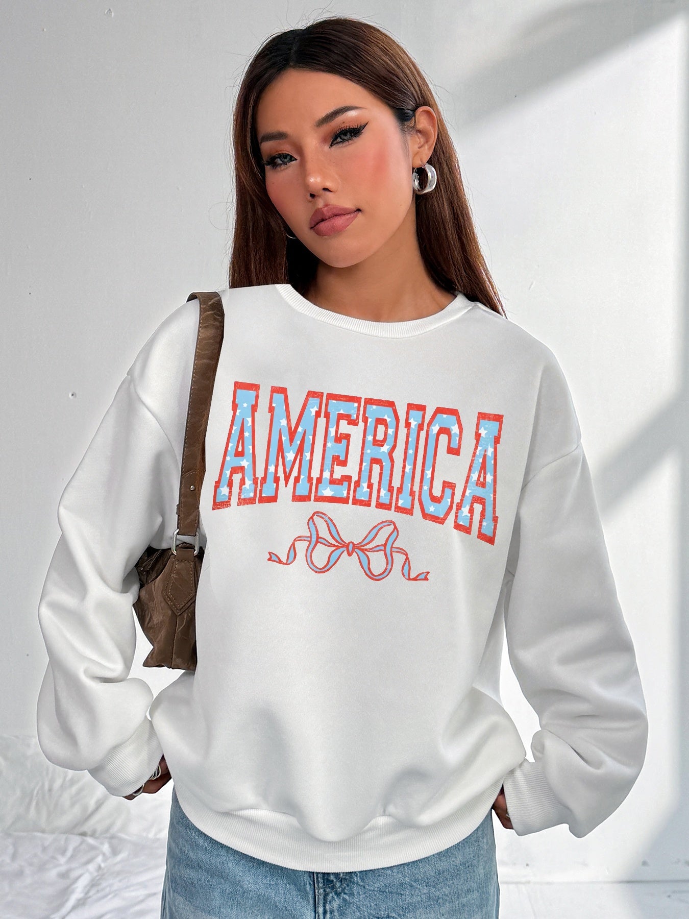 Women America Letter Printed Casual Temperament Sweatshirt