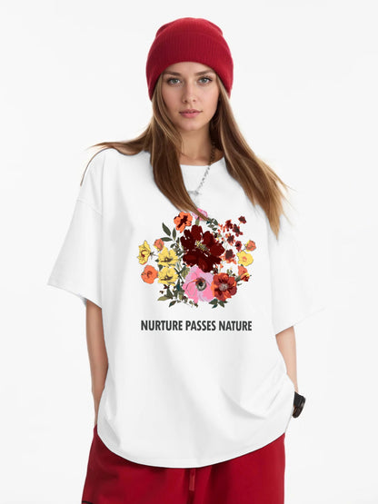 Women Nurture Passes Nature Flower Print Casual T-Shirt