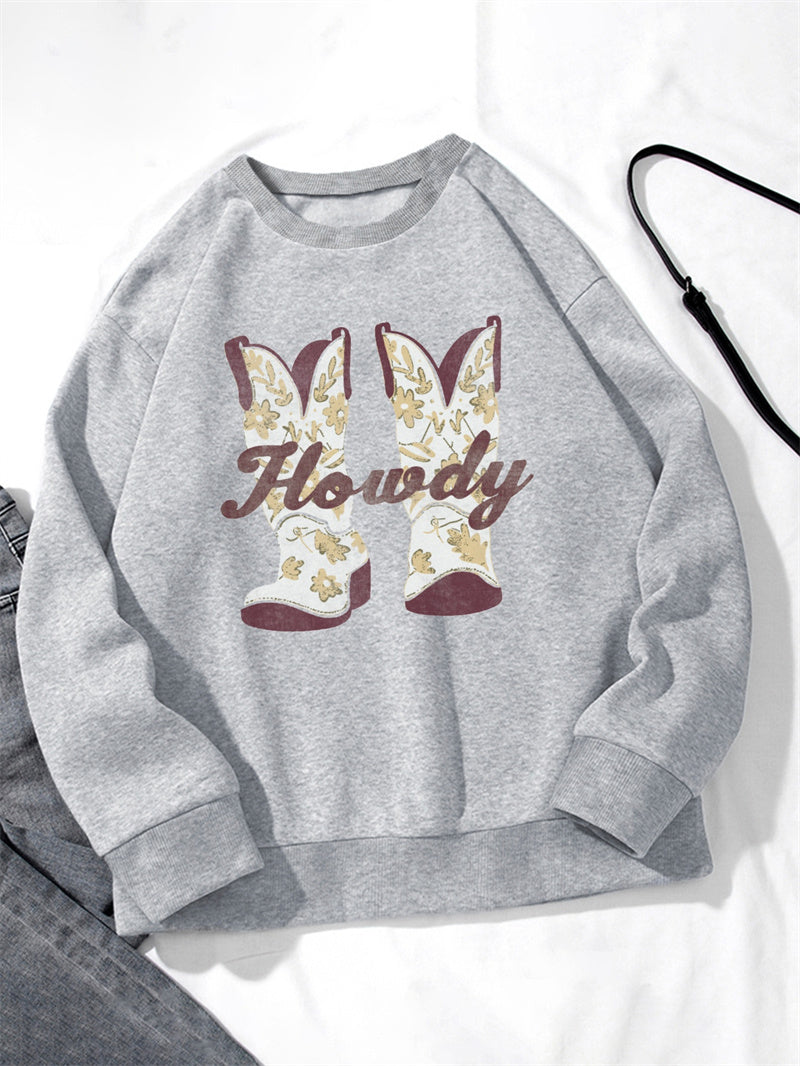 Women HOWDY Boots Print Casual Sweatshirt