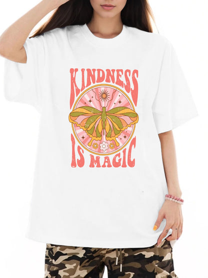 Women KINDNESS IS MAGIC Butterfly Print Casual T-Shirt