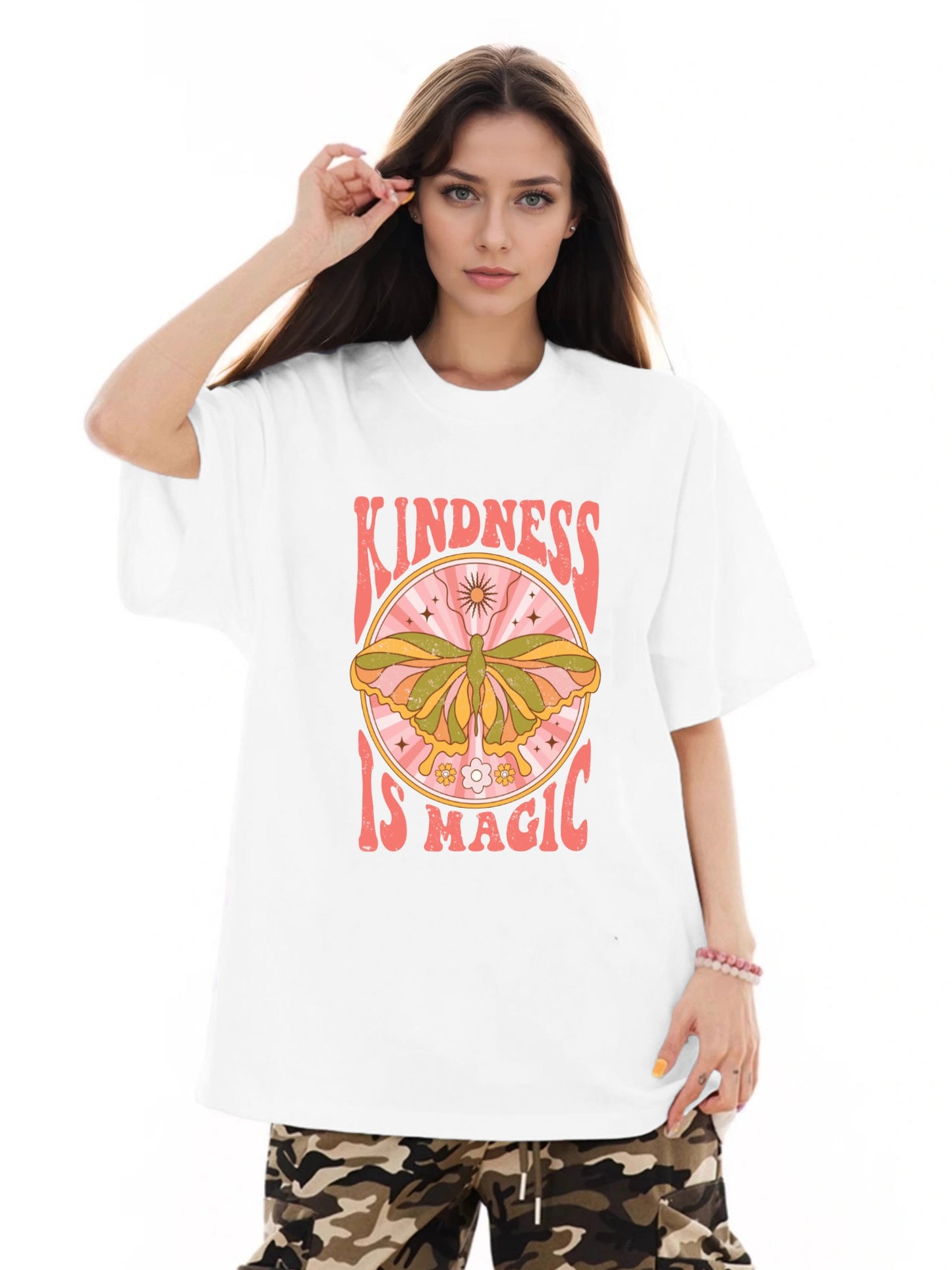 Women KINDNESS IS MAGIC Butterfly Print Casual T-Shirt