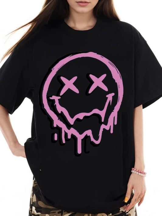 Women Smiley Face Print Casual T-Shirt