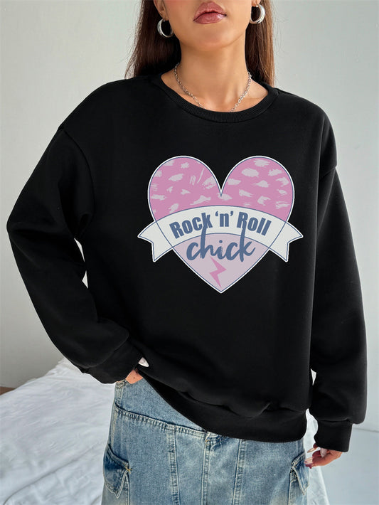 Women Heart Printed Oversized Sweatshirts Casual Pullovers