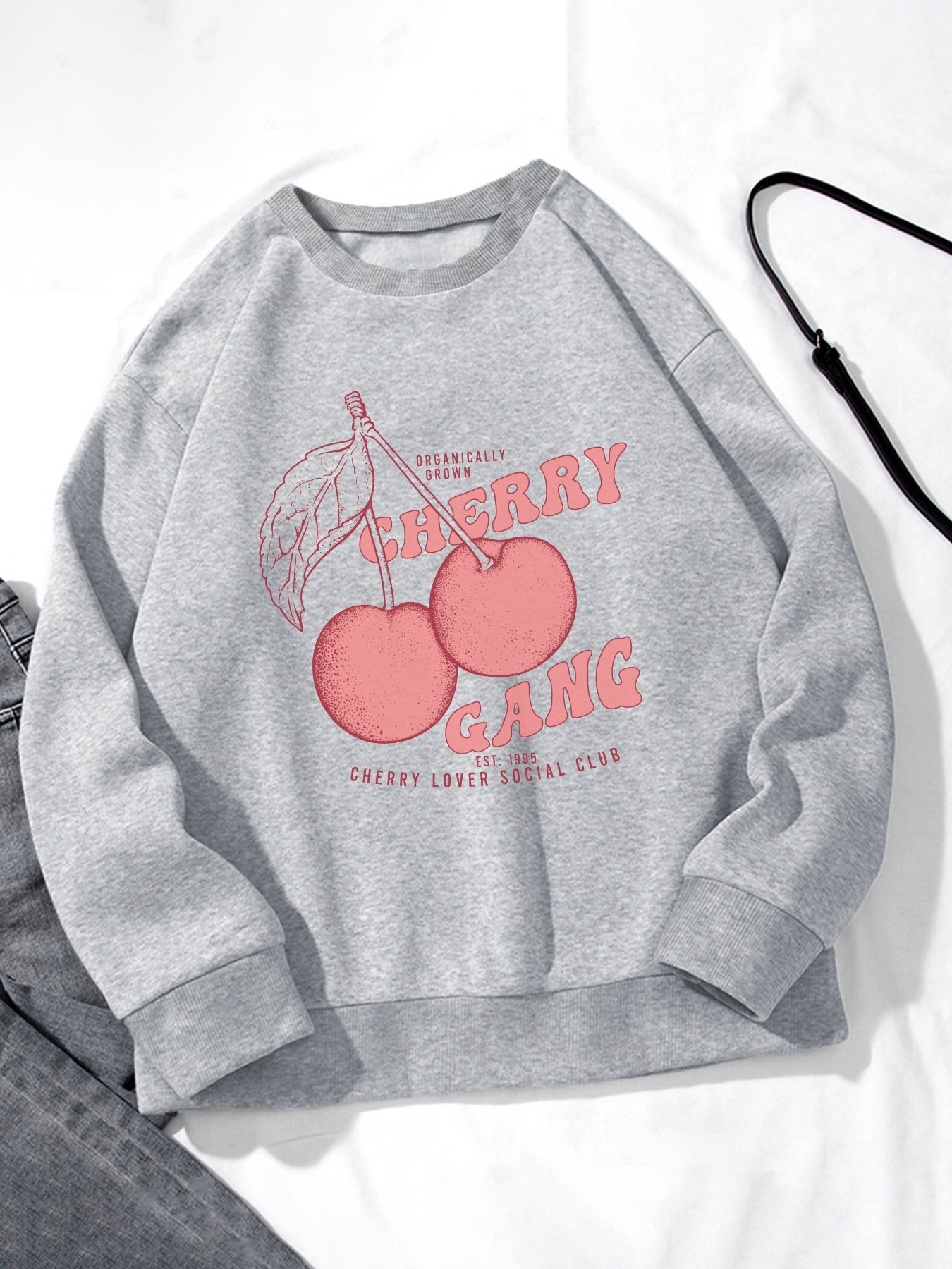 Women Round Cherry Print Casual Sweatshirt