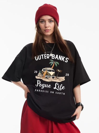 Women OUTER BANKS Campervan Printed Casual Short Sleeve T-Shirt