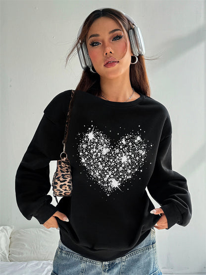 Women Shinning Heart Printed Oversized Sweatshirts Casual Pullovers