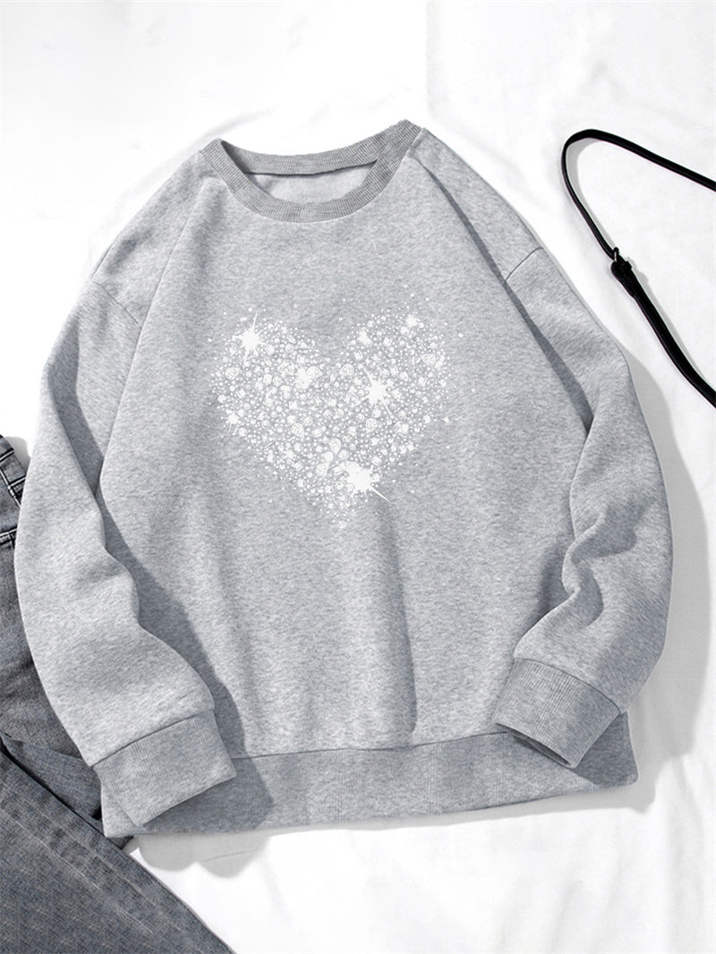 Women Shinning Heart Printed Oversized Sweatshirts Casual Pullovers