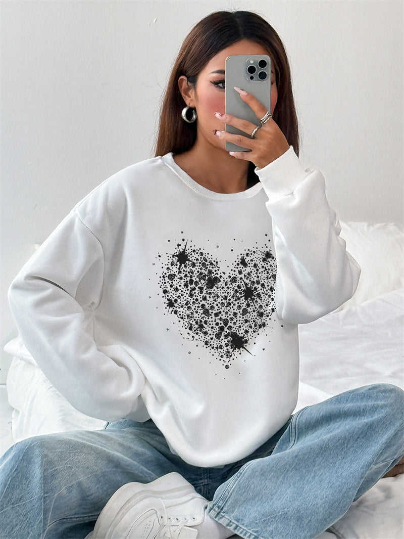 Women Shinning Heart Printed Oversized Sweatshirts Casual Pullovers