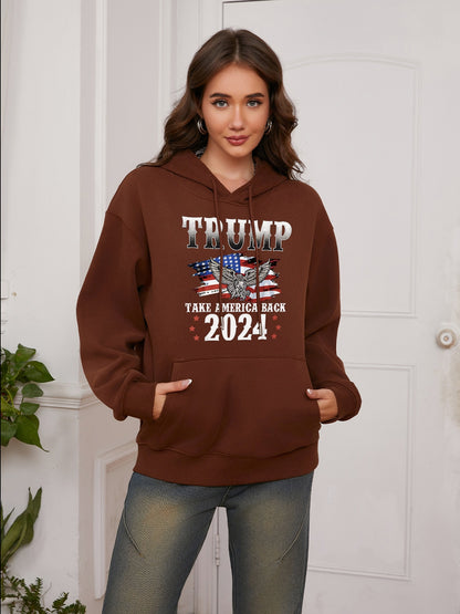 Women America Flag and Eagle and Trump Take America Back Print Casual Hoodie