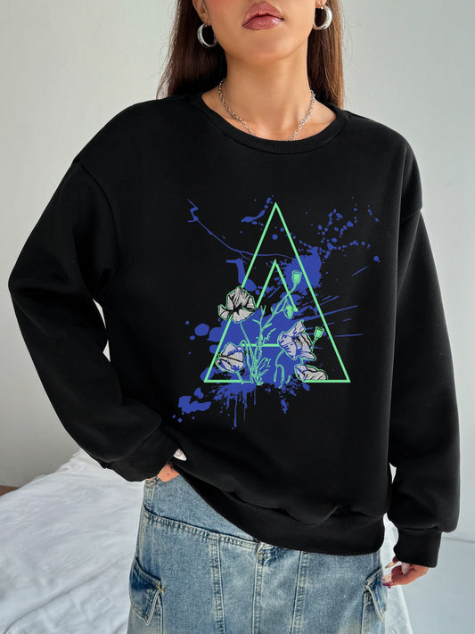 Women Floral Geometric Print Sweatshirt