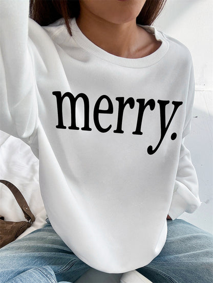 Women Merry Letter Printed Pullover Sweatshirts