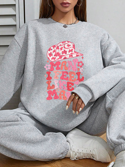 Women Pink Hat with Graffiti Letters Print Casual Sweatshirt