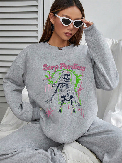 Women Skull Print Casual Sweatshirt