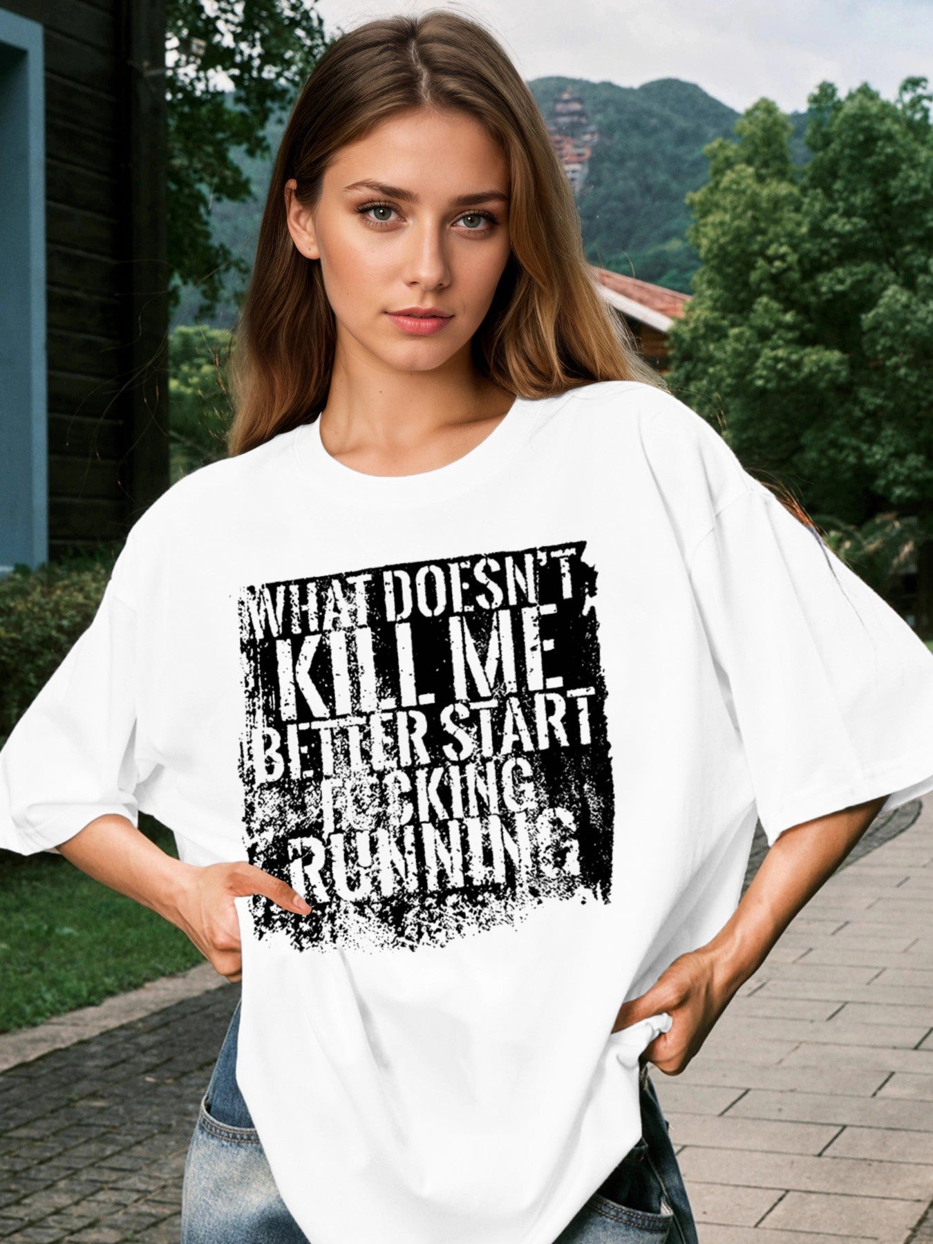 Women Kill Me Start Running Printed Casual T-Shirt