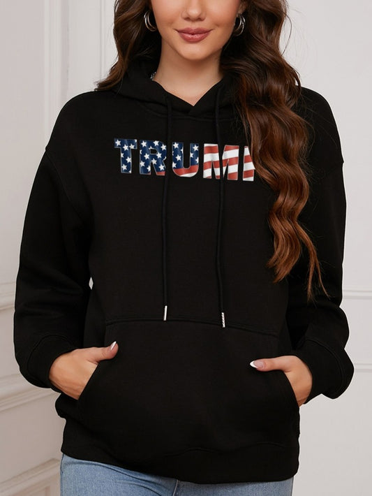 Women American Flag and Trump Print Casual Hoodie